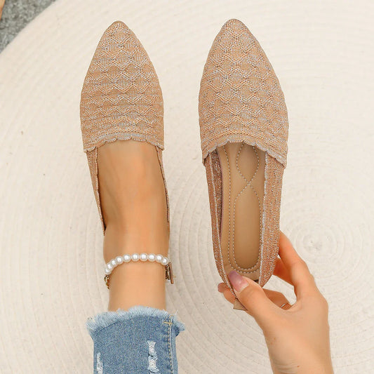 Women's - Knitted Flat Shoes - Comfortable & Stylish Footwear - Perfect for Everyday Wear