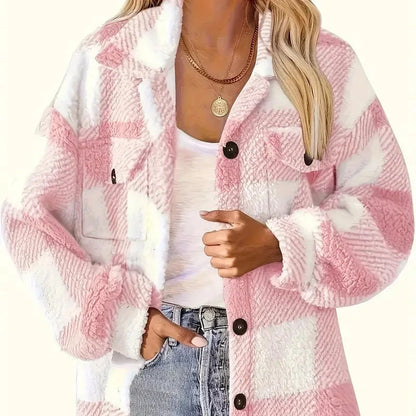 Women's - Checkered Fleece Jacket - Cosy & Warm