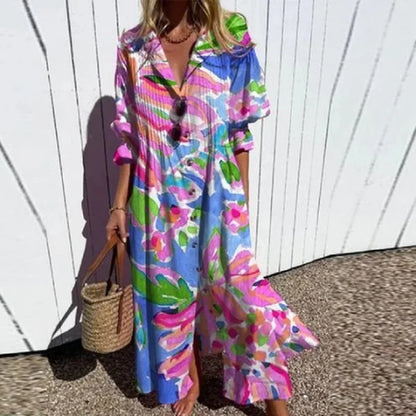 Women's - Boho V-Neck Maxi Dress - Stylish & Flowing