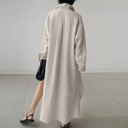 Women's - Button-Up Shirt Dress with Slit - Stylish Fit