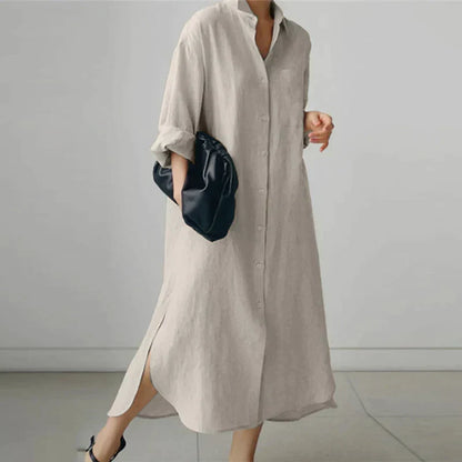 Women's - Button-Up Shirt Dress with Slit - Stylish Fit