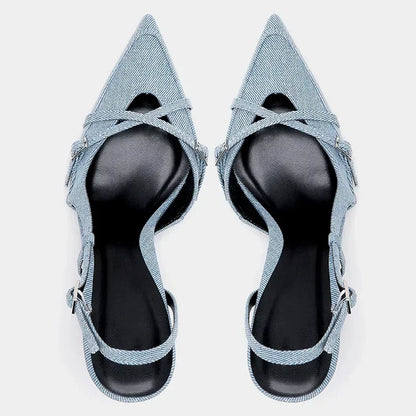 Women's - Pointed Denim Stilettos - Stylish High Heels - Trendy Denim Footwear for Every Occasion - Chic Women's Shoes