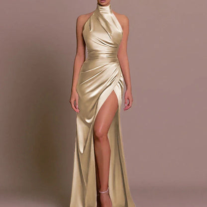 Women's - Sleek Slit Gown - Elegant Evening Dress - Comfortable Fabric - Ideal for Special Occasions & Formal Events