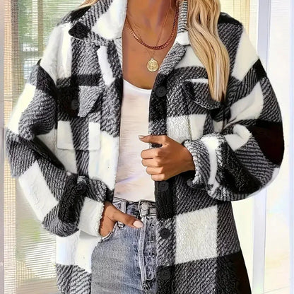 Women's - Checkered Fleece Jacket - Cosy & Warm