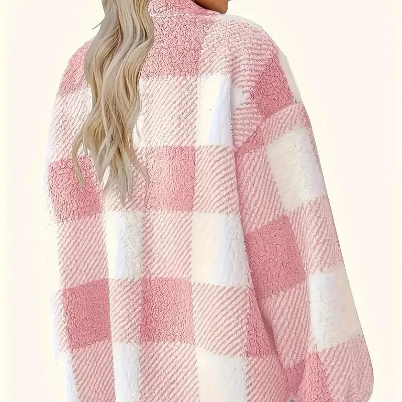 Women's - Checkered Fleece Jacket - Cosy & Warm