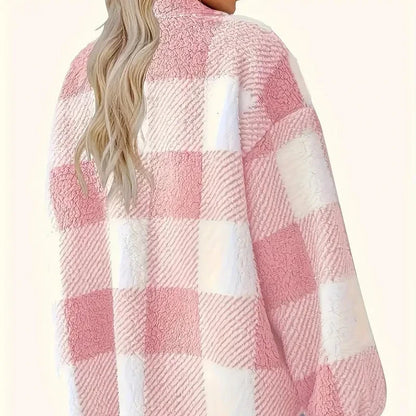 Women's - Checkered Fleece Jacket - Cosy & Warm
