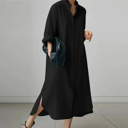 Women's - Button-Up Shirt Dress with Slit - Stylish Fit