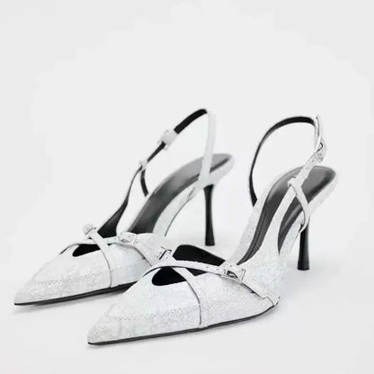 Women's - Pointed Denim Stilettos - Stylish High Heels - Trendy Denim Footwear for Every Occasion - Chic Women's Shoes