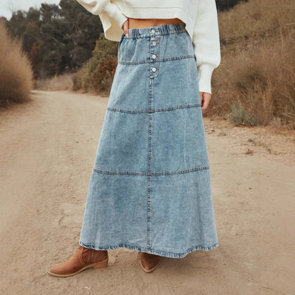 Women's - Boho Maxi Denim Skirt - Stylish, Comfortable, Versatile Fashion Staple