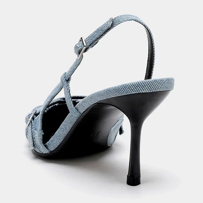 Women's - Pointed Denim Stilettos - Stylish High Heels - Trendy Denim Footwear for Every Occasion - Chic Women's Shoes