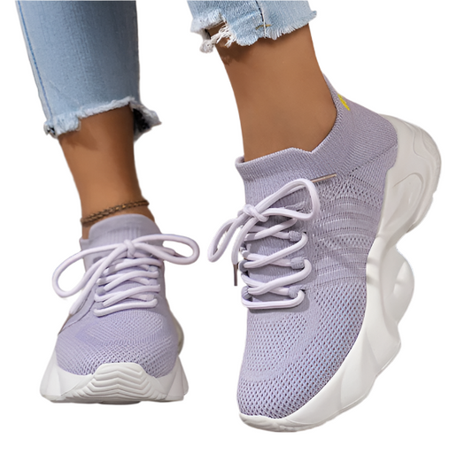 Women's - Breathable Lace Up Sneakers - Lightweight and Stylish Athletic Shoes - Perfect for Active Lifestyles