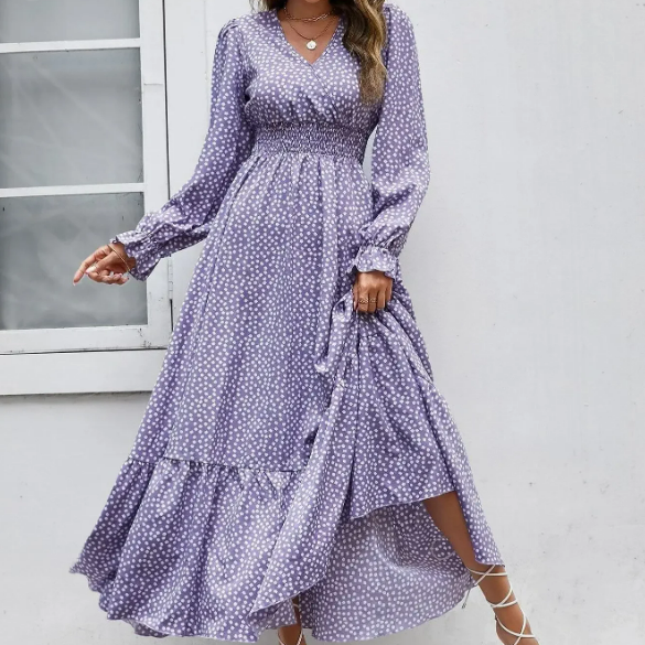 Women's - Bohemian Ruffle Dress - Lightweight Summer Fabric - Trendy Boho Style for Outings