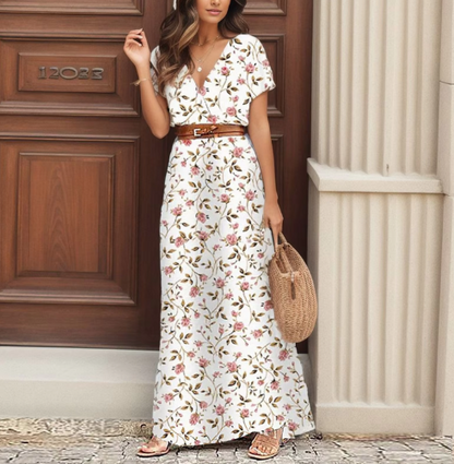 Women's - Maxi Floral Dress - Lightweight Breezy Fabric - Ideal for Summer Events and Outings - Perfect for Warm Weather