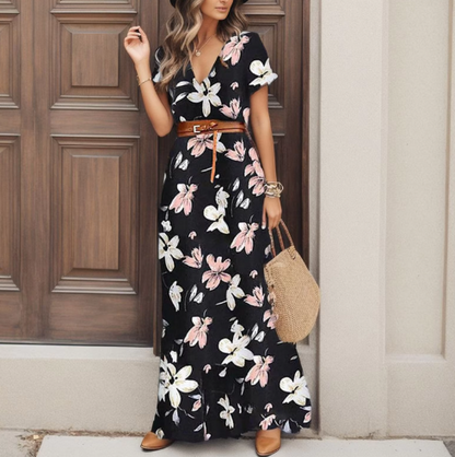 Women's - Maxi Floral Dress - Lightweight Breezy Fabric - Ideal for Summer Events and Outings - Perfect for Warm Weather