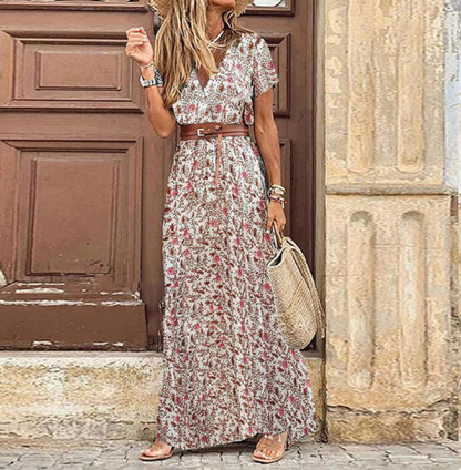 Women's - Maxi Floral Dress - Lightweight Breezy Fabric - Ideal for Summer Events and Outings - Perfect for Warm Weather
