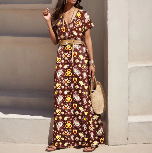 Women's - Maxi Floral Dress - Lightweight Breezy Fabric - Ideal for Summer Events and Outings - Perfect for Warm Weather