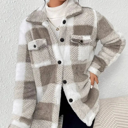 Women's - Checkered Fleece Jacket - Cosy & Warm