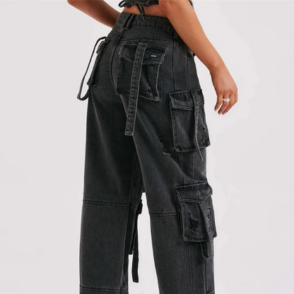 Women's - Stylish Denim Cargo Pants - Trendy & Versatile - Comfortable Fit - Perfect for Everyday Wear