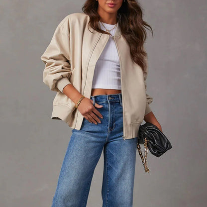Women's - Oversized Casual Bomber Jacket - Stylish Fit