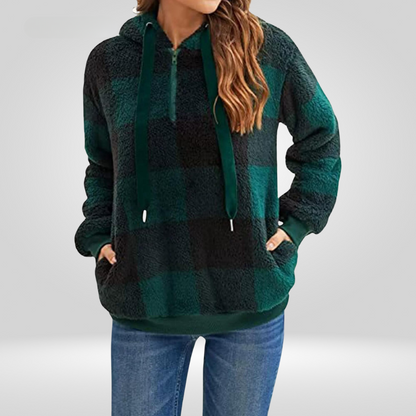 Women's - Half Zip Checked Hoodie - Cosy Knit