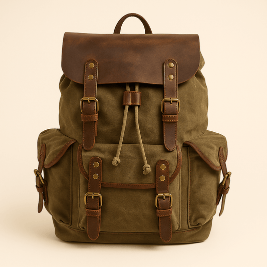 Unisex - 25L Canvas Leather Backpack - Stylish & Durable