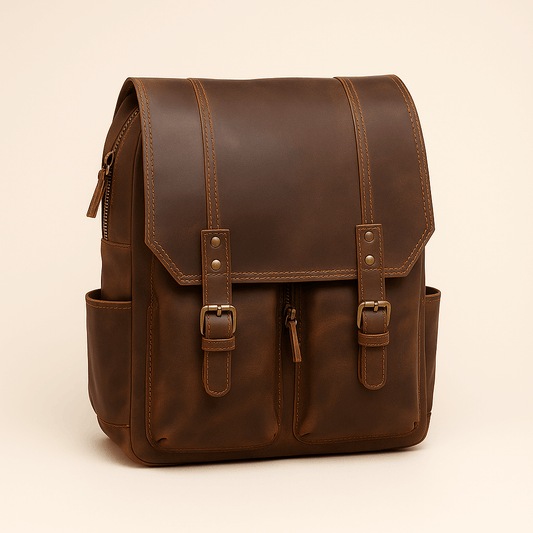 Unisex - Stylish Brown Leather Backpack - Durable & Versatile