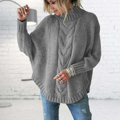 Women's - Turtleneck Knitted Jumper - Loose Fit Style