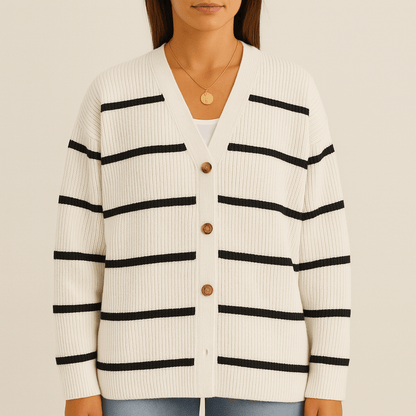 Women - Cardigan - Oversized Knit - Striped Look