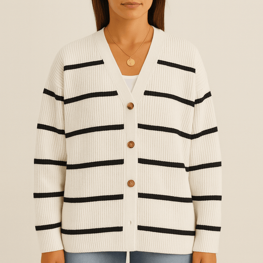 Women - Cardigan - Oversized Knit - Striped Look