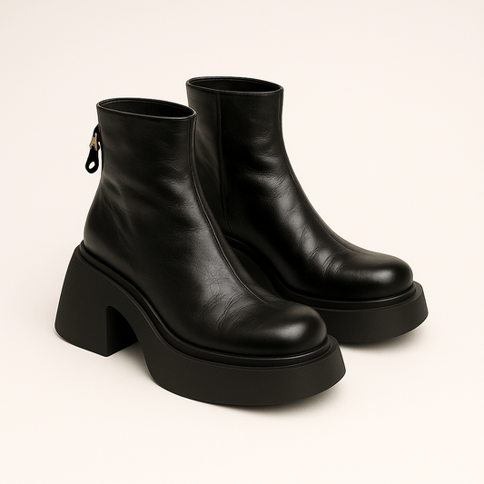 Women's - 50mm Platform Boots - Back Zip, Round Toe Style
