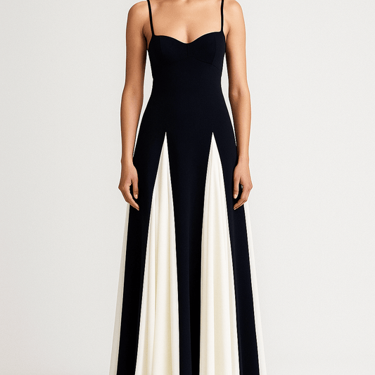 Women's - Black & White Maxi Dress - Elegant Design