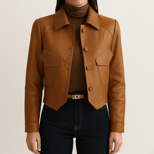 Women's - Brown Long Sleeve Jacket - Stylish Design
