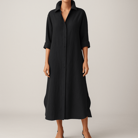 Women's - Button-Up Shirt Dress with Slit - Stylish Fit