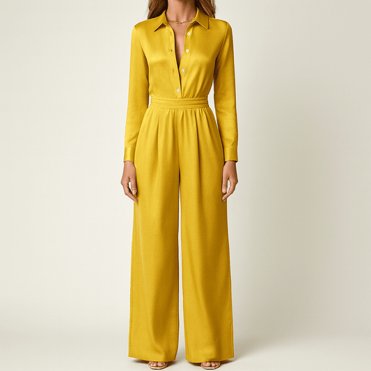 Women's - Buttoned Jumpsuit - Elastic Waist