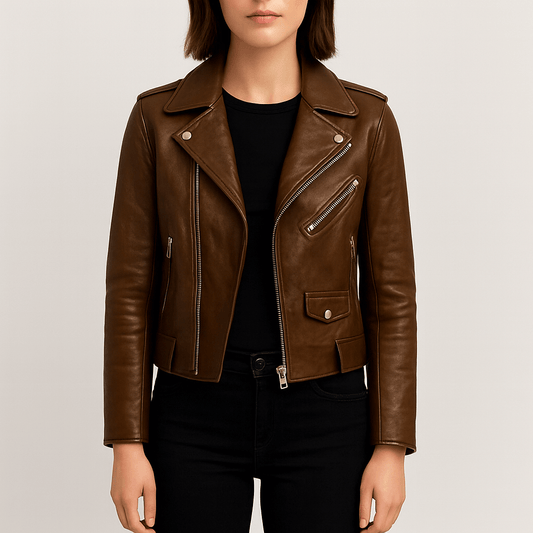 Women's - Casual Biker Jacket - Zip Closure Style