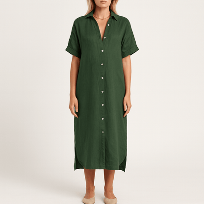 Women's - Casual Shirt Dress - Cotton Linen