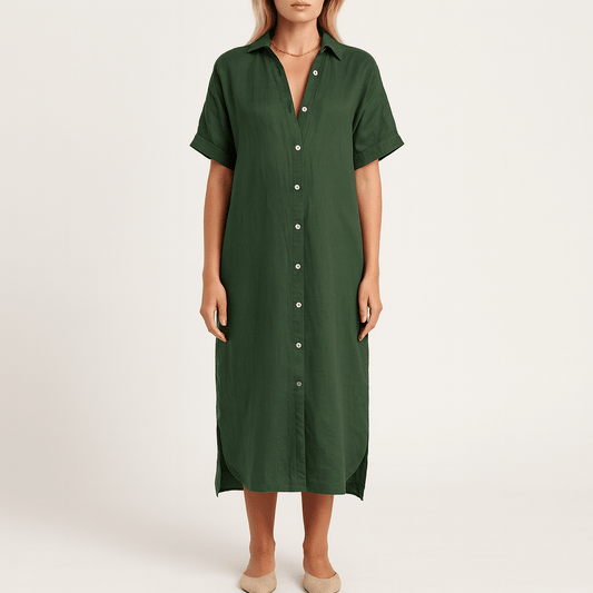 Women's - Casual Shirt Dress - Cotton Linen