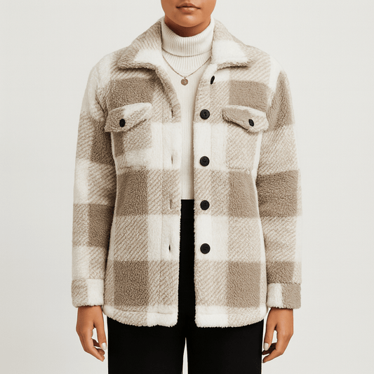 Women's - Checkered Fleece Jacket - Cosy & Warm