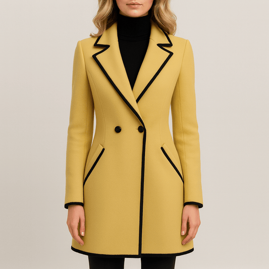 Women's - Chic Double-Breasted Coat with Black Trim