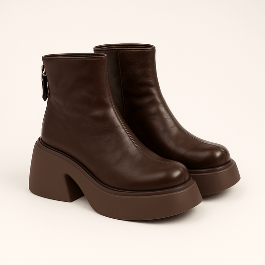 Women's - Cowhide Platform Boots - Zip-Up Enclosure