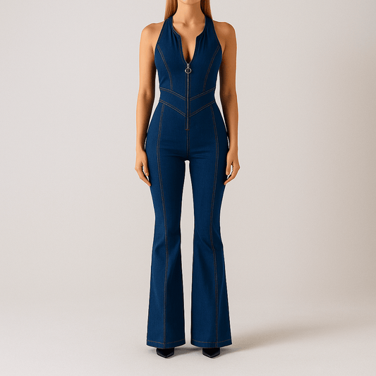 Women's - Denim Jumpsuit - Heart Back Design