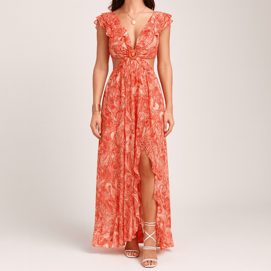 Women's - Elegant Floral Maxi Dress - Summer Style