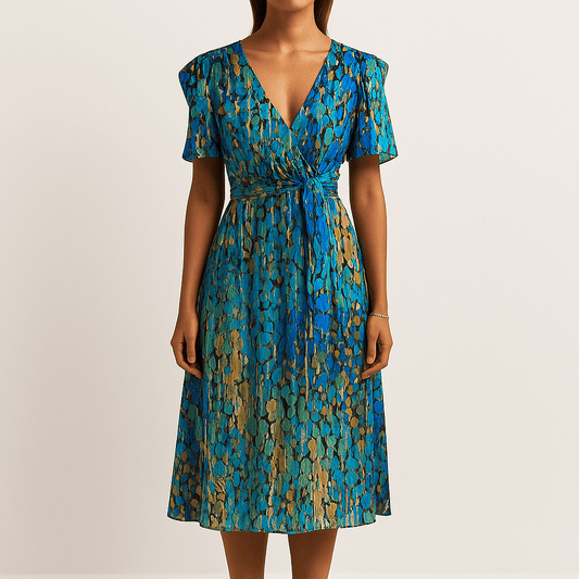 Women's - Elegant Floral Midi Dress - Lightweight & Stylish