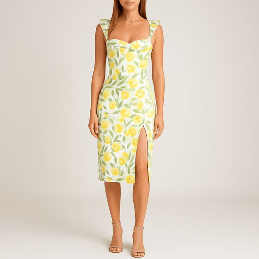 Women's - Elegant Floral Midi Dress - Summer Fashion