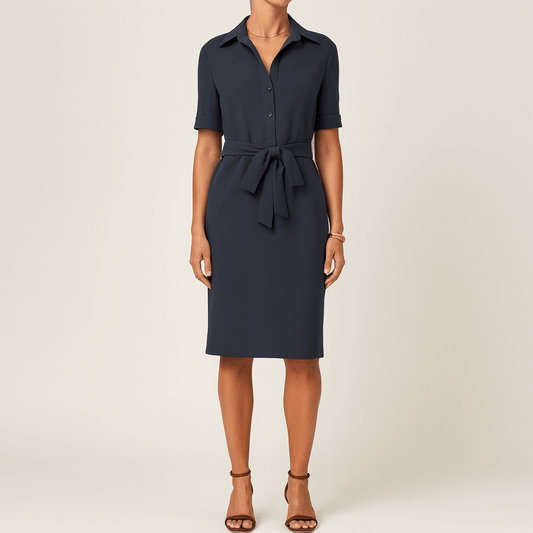 Women's - Elegant Midi Dress with Belt - Chic Style