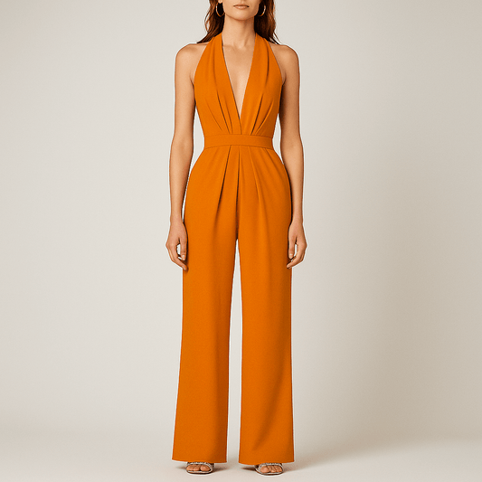 Women's - Elegant Sleeveless Jumpsuit - Wide-Leg