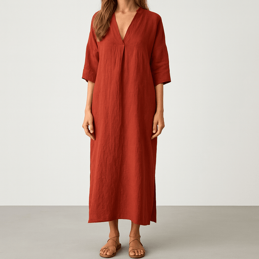 Women's - Elegant V-Neck Dress - Chic Style & Comfort