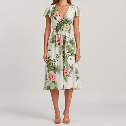 Women's - Floral Summer Dress  - Lightweight Fabric