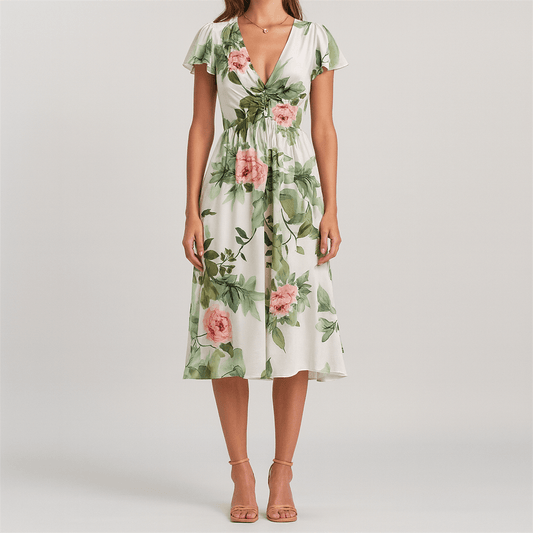 Women's - Floral Summer Dress  - Lightweight Fabric