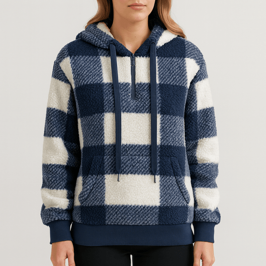 Women's - Half Zip Checked Hoodie - Cosy Knit